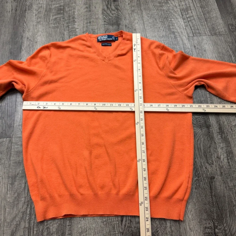 Vintage Polo Ralph Lauren V-Neck Sweater Orange Preppy Pima Cotton L